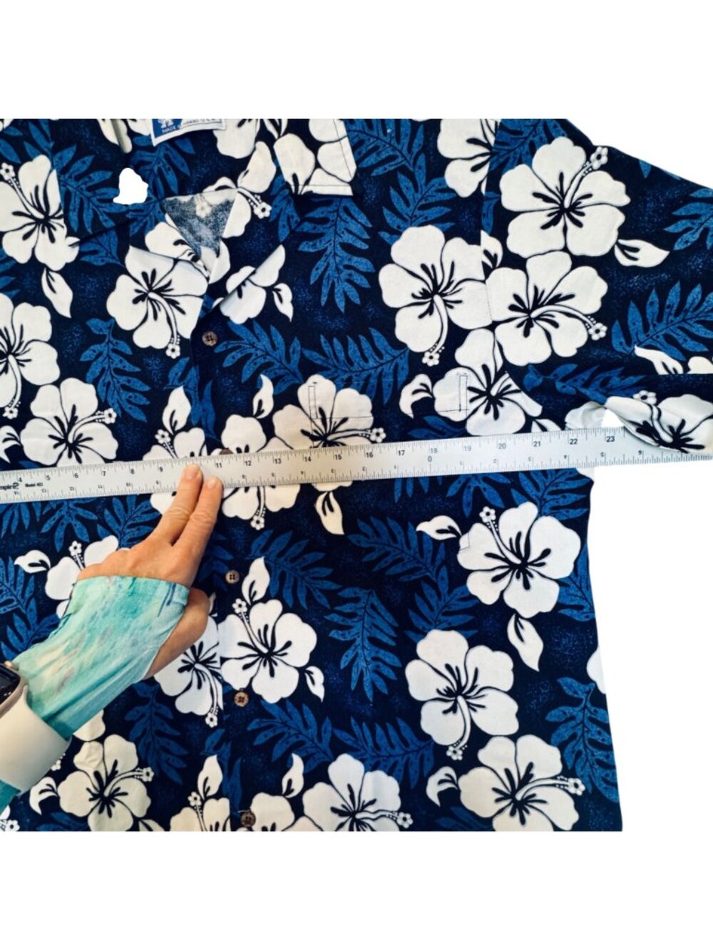 RJC Men's Aloha Shirt Size XL Blue Floral Hibiscus Tropical Beach Hawaii USA EUC - Picture 8 of 10